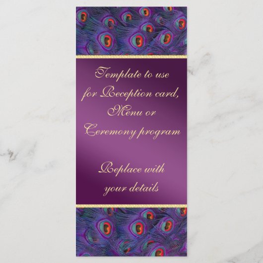 Plum Purple Peacock Programme de mariage Rack Card (Dos)