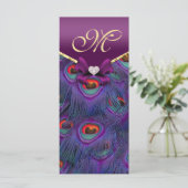 Plum Purple Peacock Programme de mariage Rack Card (Debout devant)