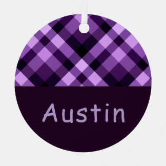 Plum Purple Plaid Monogramme Cercle Métal Ornement