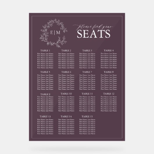 Plum Purple Poitrine Feutrée Monogramme Mariage Si (Recto)