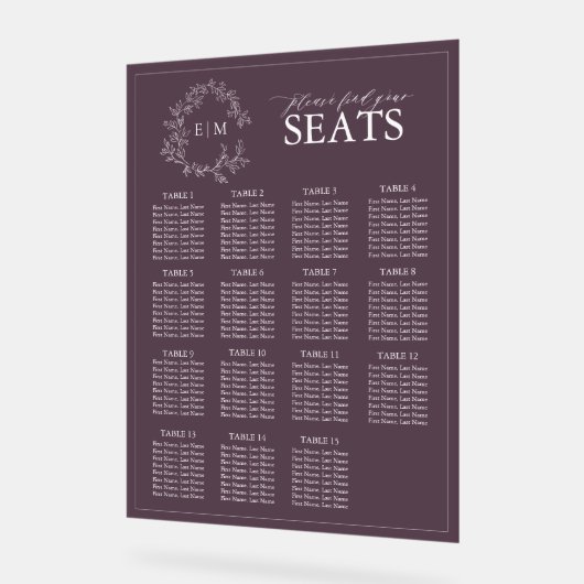 Plum Purple Poitrine Feutrée Monogramme Mariage Si (Angle)