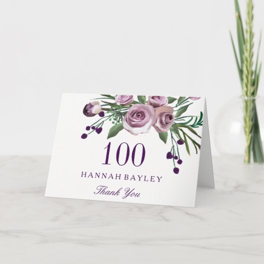 Plum Purple Rose Floral 100e anniversaire Merci (Devant)