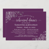Plum Purple & Silver Wedding Rehearsal & Dinner Kaart (Voorkant / Achterkant)