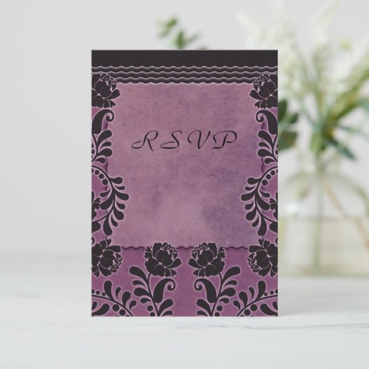 Plum Rose violet et Noir mariage RSVP Note (Debout devant)