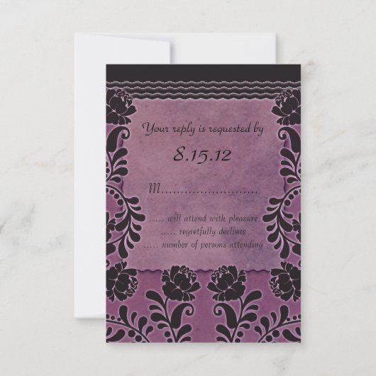 Plum Rose violet et Noir mariage RSVP Note (Dos)