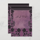 Plum Rose violet et Noir mariage RSVP Note (Devant / Derrière)