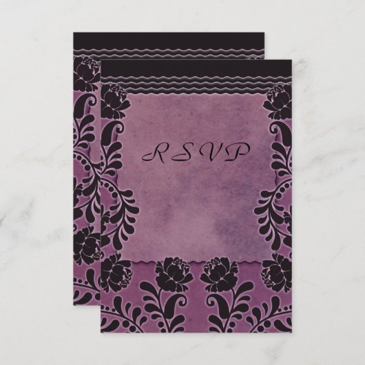 Plum Rose violet et Noir mariage RSVP Note (Devant / Derrière)