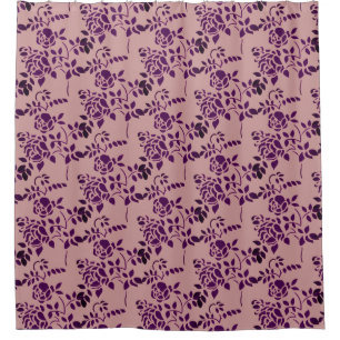 Plum Rosebud Stencil Floral Art Douchegordijn