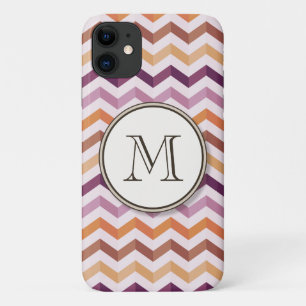 Plum roze Snoep Chevron Stripes and Round Monogram iPhone 11 Hoesje