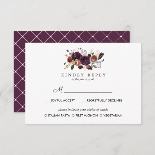 Plum rustique | Boho mariage RSVP MEAL option (Devant / Derrière)