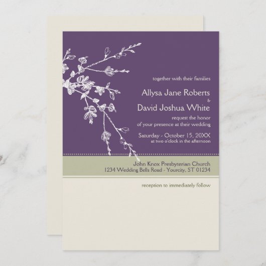 Plum Sage Wedding Invitation Kaart (Voorkant / Achterkant)