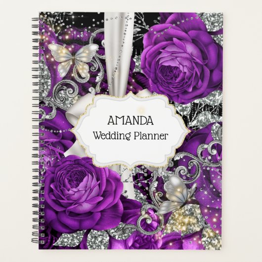 Plum Silver Boterfly glitter DIY name foto Planner (Voorkant)