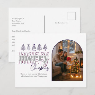 Plum & Silver Cozy Arch Foto Vrolijk Kerstfeest Feestdagenkaart