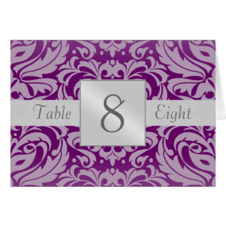 Plum & Silver Damask-tabelnummer gevouwen kaart