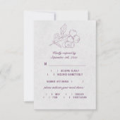 Plum Silver Grey Botanical Elegant Meal Choice RSVP Kaartje (Voorkant)