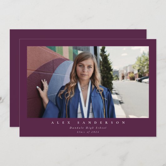 Plum Simple Modern Single Photo Afstuderen Aankondiging (Voorkant / Achterkant)