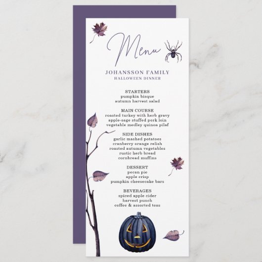 PLUM SPOOKY POMPOEN SPIN HERFST LEAF HALLOWEEN MENU (Voorkant / Achterkant)