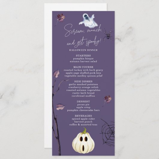 PLUM SPOOKY POMPOEN SPIN HERFST SPOOK HALLOWEEN MENU (Voorkant / Achterkant)