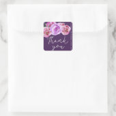 Plum stoffige roos pioenen bruiloft dank u script vierkante sticker (Tas)