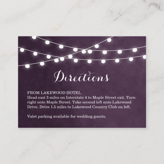 Plum String Lights Bruiloft Routebeschrijving invo Informatiekaartje (Voorkant)