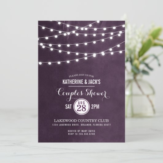 Plum String Lights Couples Douche Invitation (Debout devant)