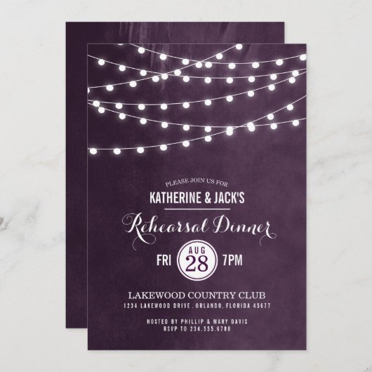 Plum String Lights Dîner de répétition Invitation (Devant / Derrière)