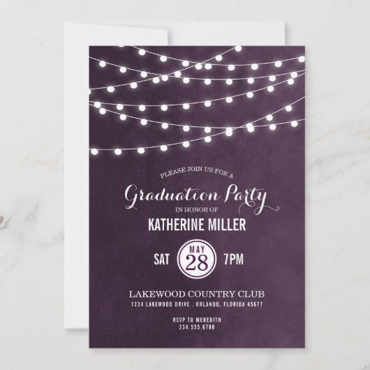 Plum String Lights Graduation Party Invitation (Devant)