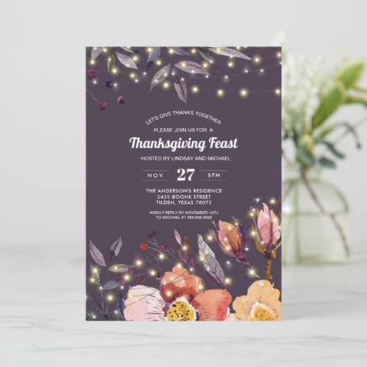 Plum | String Lights | Thanksgiving van Florence Kaart (Staand voorkant)