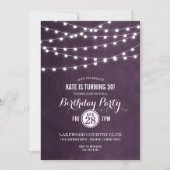 Plum String Lights Verjaardagsfeestuitnodiging Kaart (Voorkant)