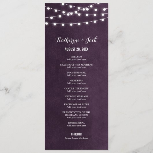 Plum String Lights Wedding Program Programma (Voorkant)