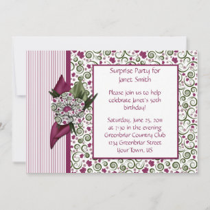 Plum Stripes et Feuille Party Invitation