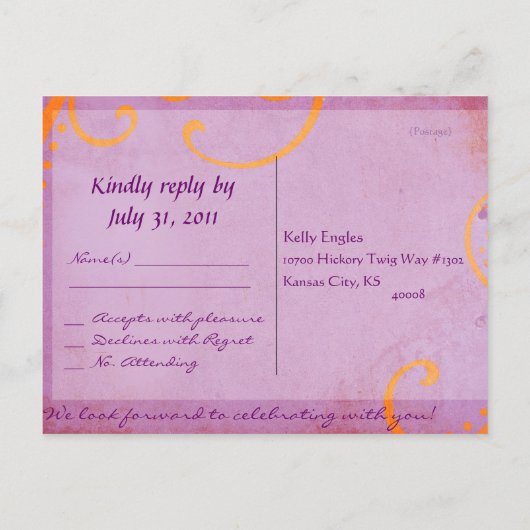 Plum texturé avec persiennes orange Carte postale  (Dos)