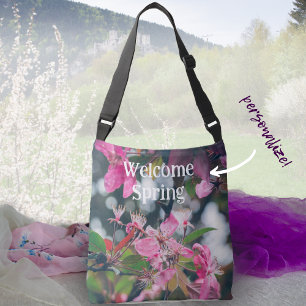 Plum Tree Branch met roze bloemen Crossbody Tas