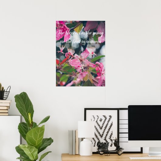 Plum Tree Branch met roze bloemen Poster (Thuiskantoor)