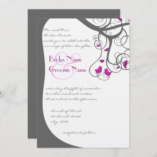 Plum Tree Swirl Plum Tortelduifjes Weddenschap Kaart (Voorkant / Achterkant)