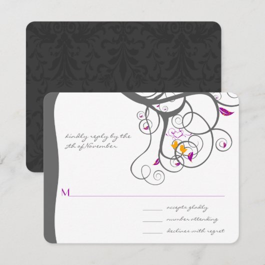 Plum Tree Swirls Tortelduifjes Weddenschap Kaart (Voorkant / Achterkant)