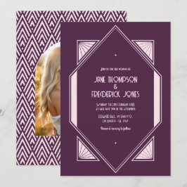 Plum Velvet & Soft Blush Art Deco Wedding Photo Kaart