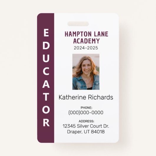Plum Vertical Stripe Homeschool Educator ID Badge (Voorkant)
