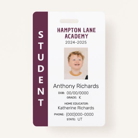 Plum Vertical Stripe Homeschool Student ID Badge (Voorkant)