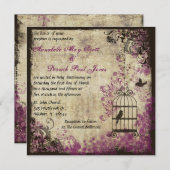 Plum Vintage Wedding Birdcage Uitnodiging (Voorkant / Achterkant)