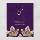 Plum Violet Et Or Rustique Feuilles Mariage Invite (Devant)