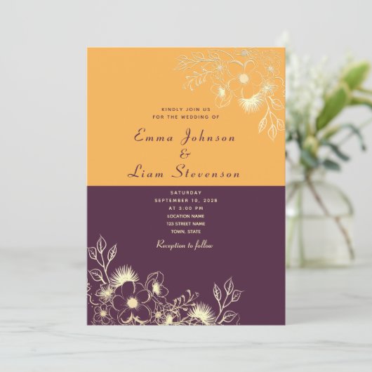 Plum violet Faire-part de mariage (Debout devant)