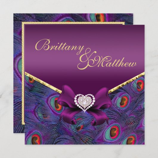 Plum violet Faire-part de mariage (Devant / Derrière)