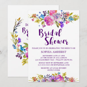 Plum violet Jardin nuptiale Douche Invitation Cart