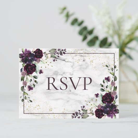 Plum violet Mariage de automne en marbre or RSVP (Debout devant)