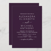 Plum violet Mariage Typographie moderne Invitation (Devant / Derrière)