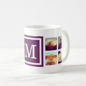 Plum violet Monogramme Instagram Photo Collage Mug (Devant droit)