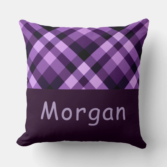 Plum Violet Plaid Monogramme Grand oreiller à lanc (Recto)