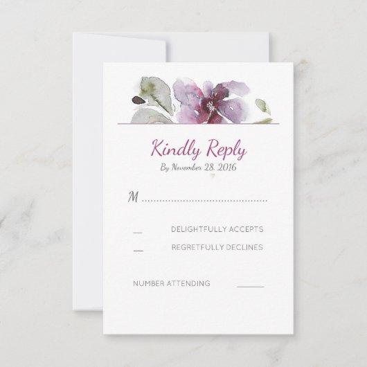 Plum Watercolor Blossom Wedding Cartes RSVP (Devant)