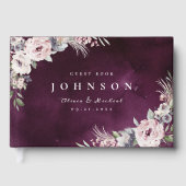 Plum waterverf & dusty roze floral boho bruiloft gastenboek (Voorkant)